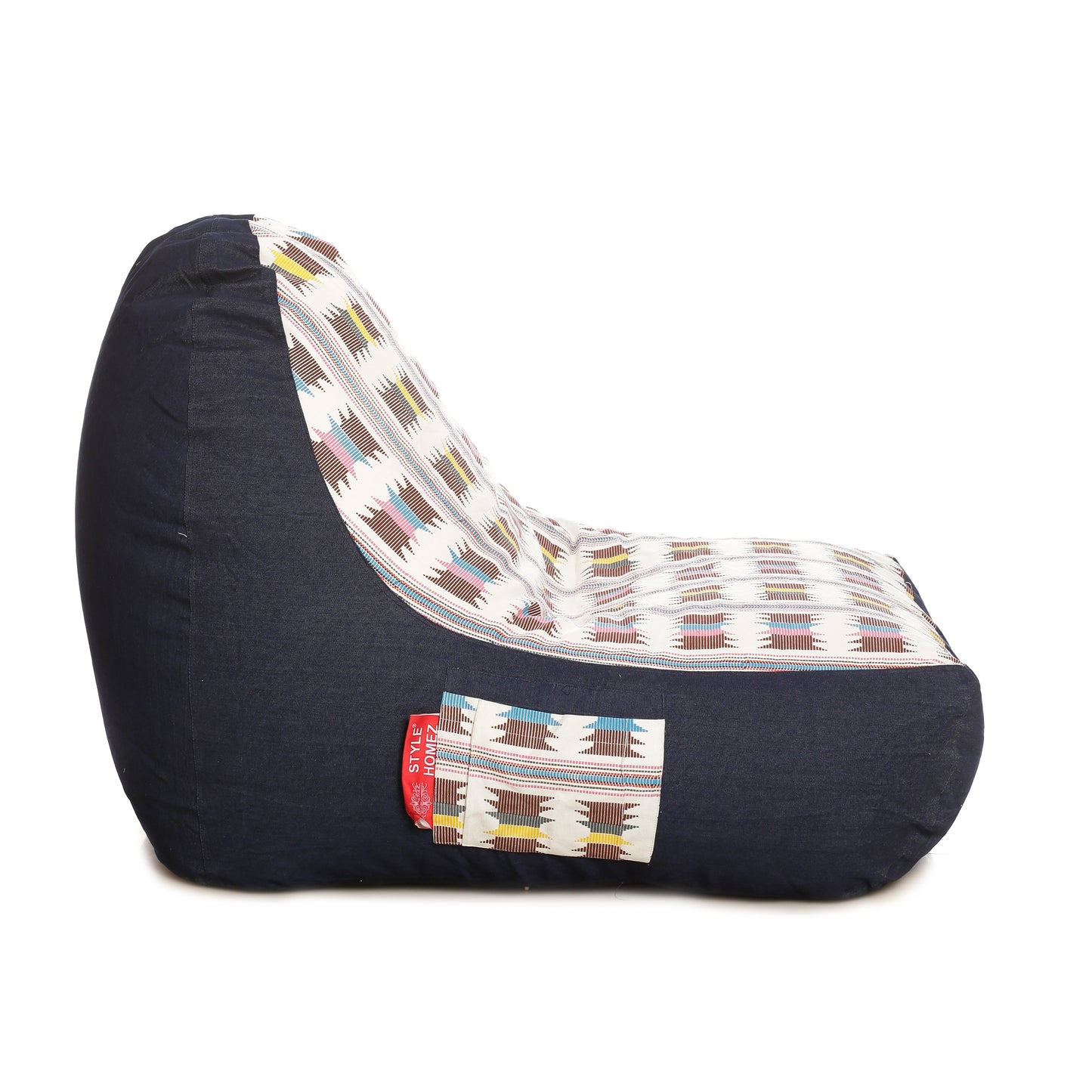 Style Homez Urban Design Denim Canvas IKAT Printed Bean Bag XXL Size Filled with Beans Fillers