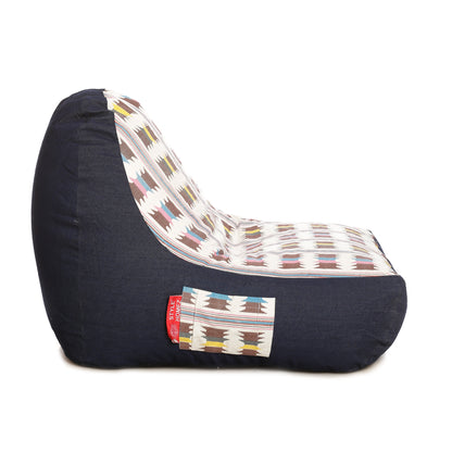 Style Homez Urban Design Denim Canvas IKAT Printed Bean Bag XXL Size Filled with Beans Fillers