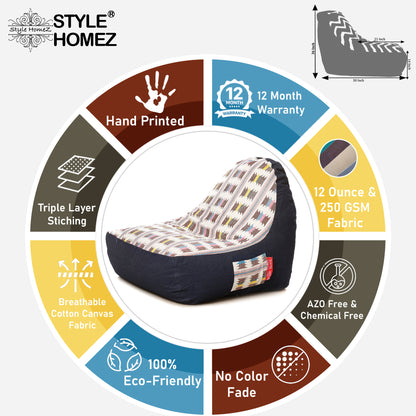 Style Homez Urban Design Denim Canvas IKAT Printed Bean Bag XXL Size Filled with Beans Fillers