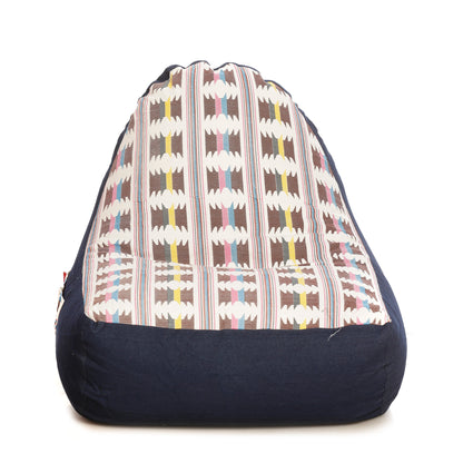 Style Homez Urban Design Denim Canvas IKAT Printed Bean Bag XXL Size Filled with Beans Fillers