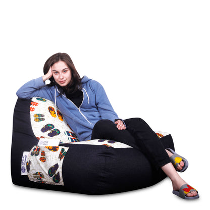 Style Homez Urban Design Denim Canvas Abstract Printed Bean Bag XXL Size Filled with Beans Fillersr