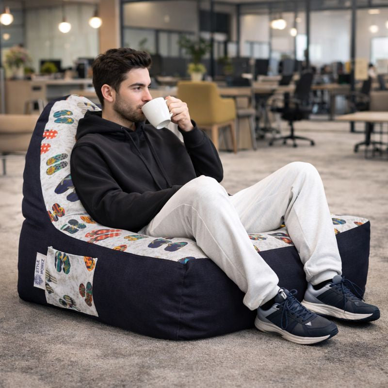 Style Homez Urban Design Denim Canvas Abstract Printed Bean Bag XXL Size Filled with Beans Fillersr