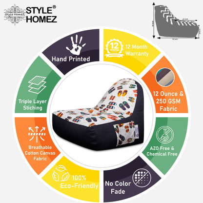 Style Homez Urban Design Denim Canvas Abstract Printed Bean Bag XXL Size Filled with Beans Fillersr
