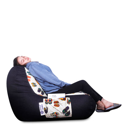 Style Homez Urban Design Denim Canvas Abstract Printed Bean Bag XXL Size Filled with Beans Fillersr