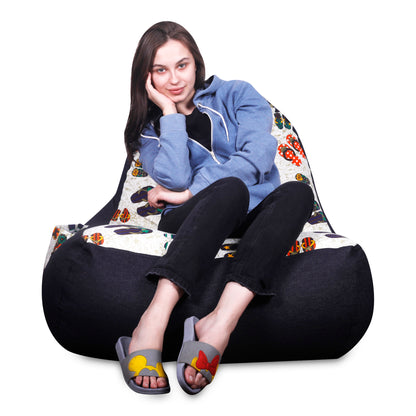 Style Homez Urban Design Denim Canvas Abstract Printed Bean Bag XXL Size Filled with Beans Fillersr
