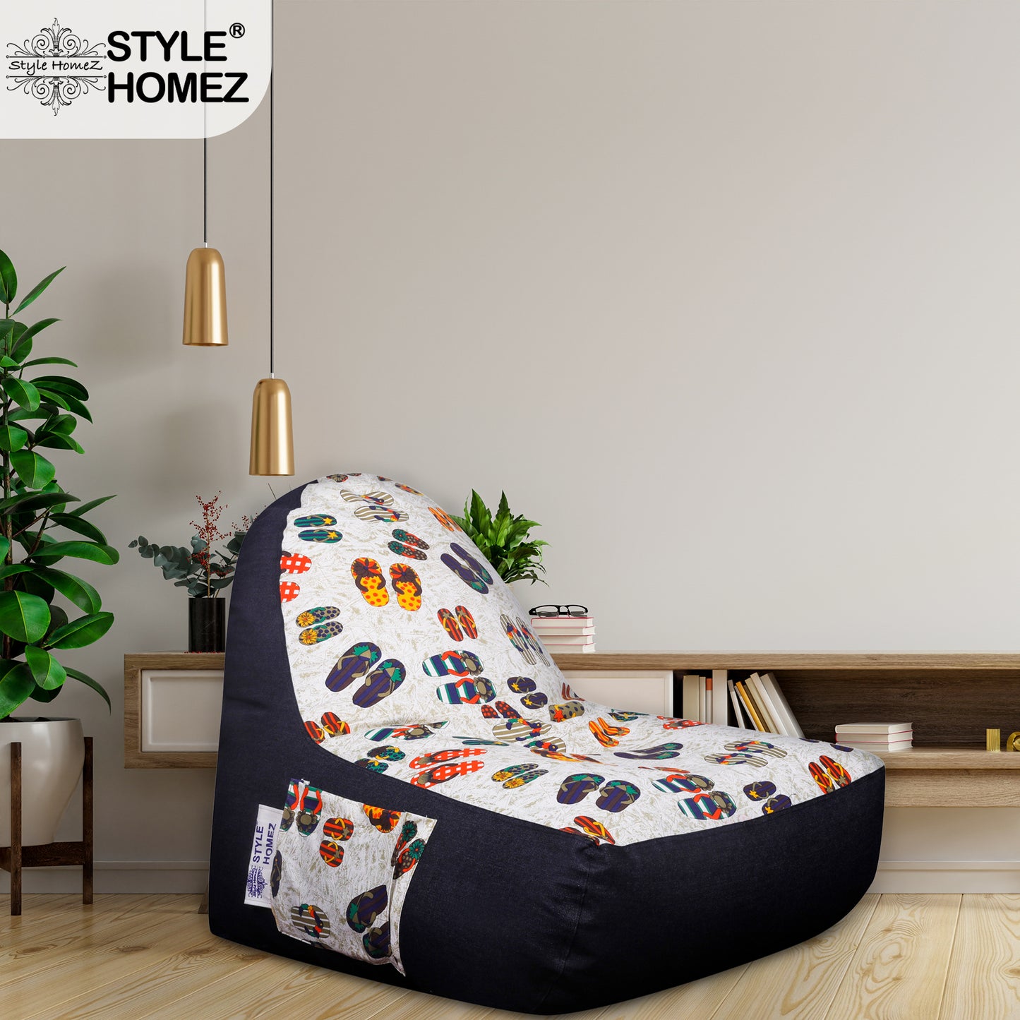 Style Homez Urban Design Denim Canvas Abstract Printed Bean Bag XXL Size Filled with Beans Fillersr