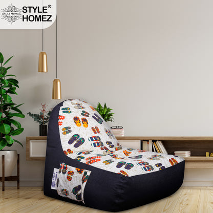 Style Homez Urban Design Denim Canvas Abstract Printed Bean Bag XXL Size Filled with Beans Fillersr