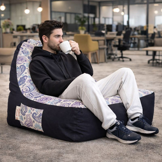 Style Homez Urban Design Denim Canvas Paisley Printed Bean BagXXL Size Filled with Beans Fillers