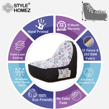 Style Homez Urban Design Denim Canvas Paisley Printed Bean BagXXL Size Filled with Beans Fillers