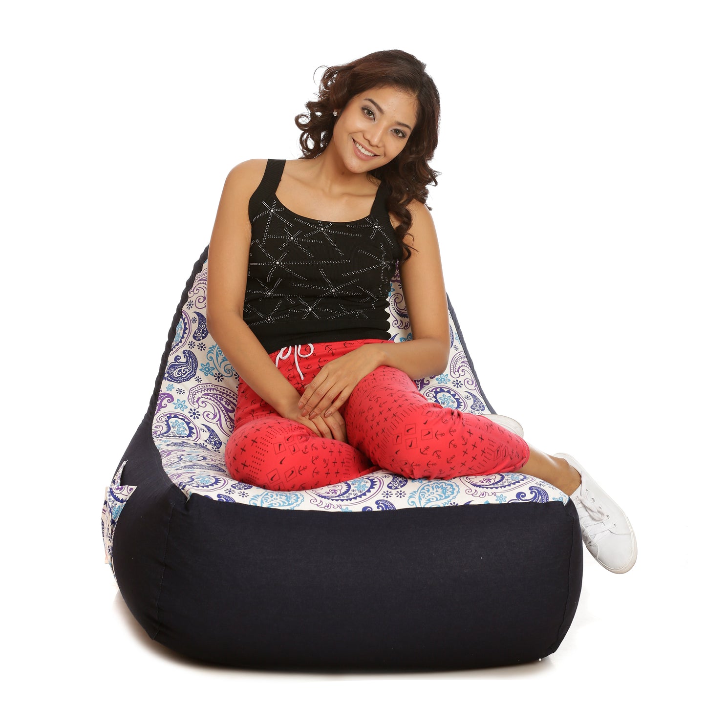 Style Homez Urban Design Denim Canvas Paisley Printed Bean BagXXL Size Filled with Beans Fillers