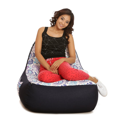 Style Homez Urban Design Denim Canvas Paisley Printed Bean BagXXL Size Filled with Beans Fillers