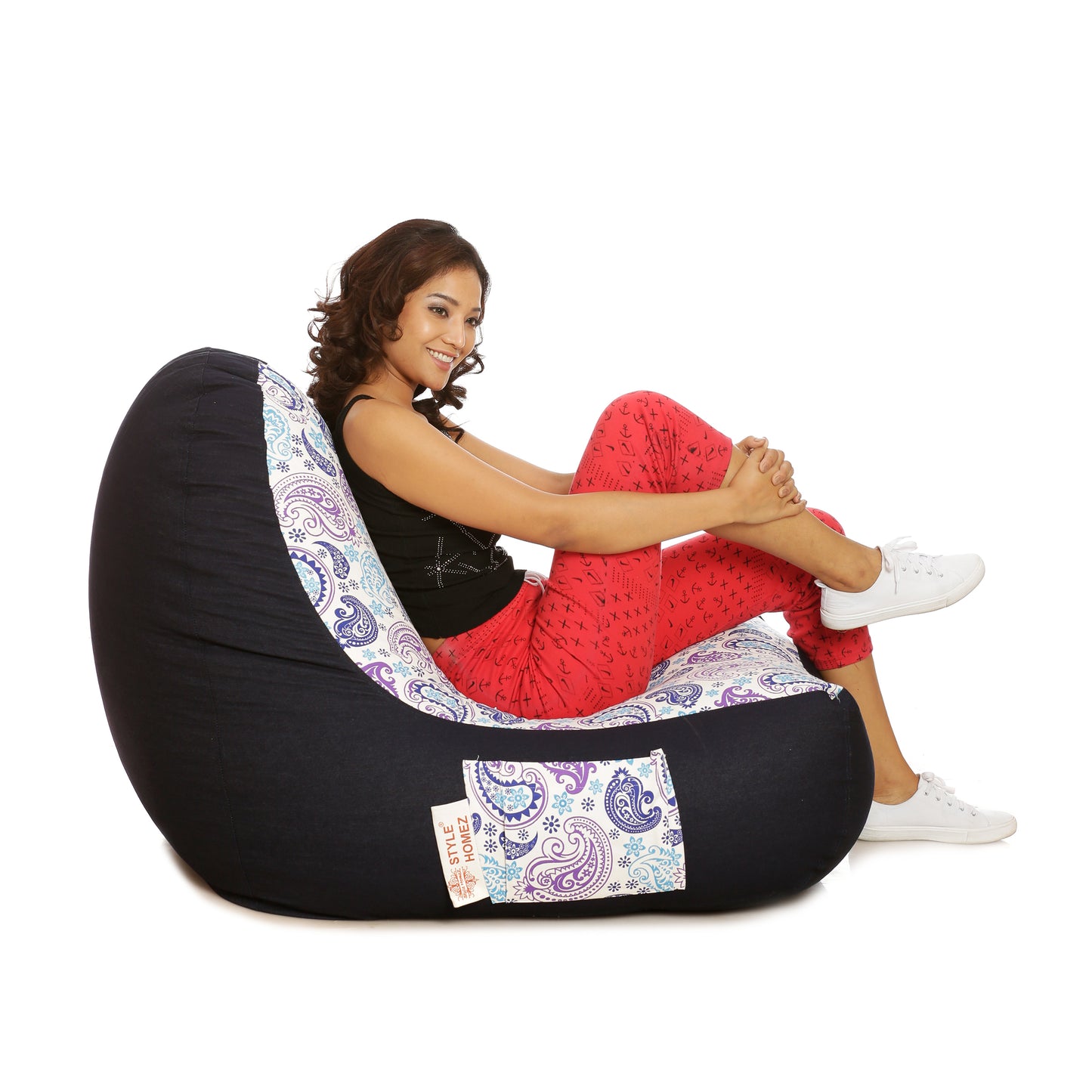 Style Homez Urban Design Denim Canvas Paisley Printed Bean BagXXL Size Filled with Beans Fillers