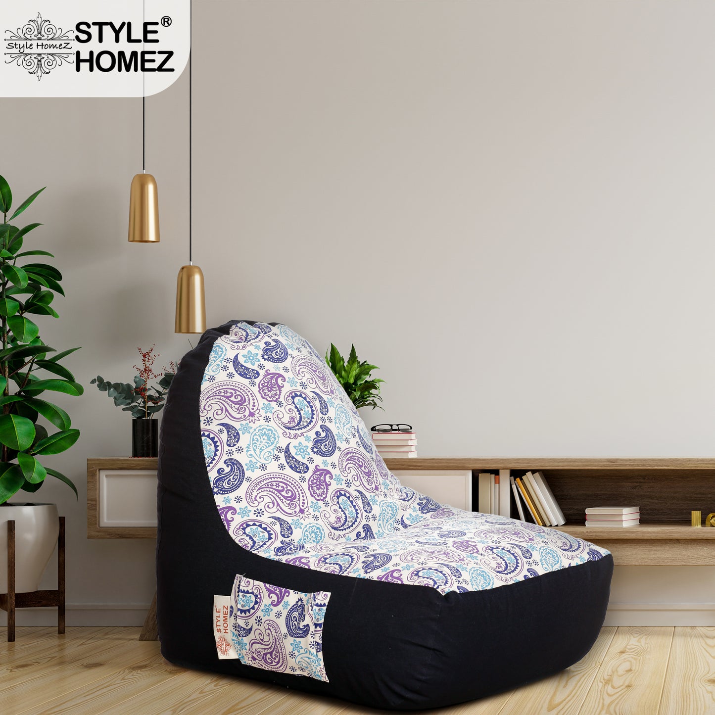 Style Homez Urban Design Denim Canvas Paisley Printed Bean BagXXL Size Filled with Beans Fillers