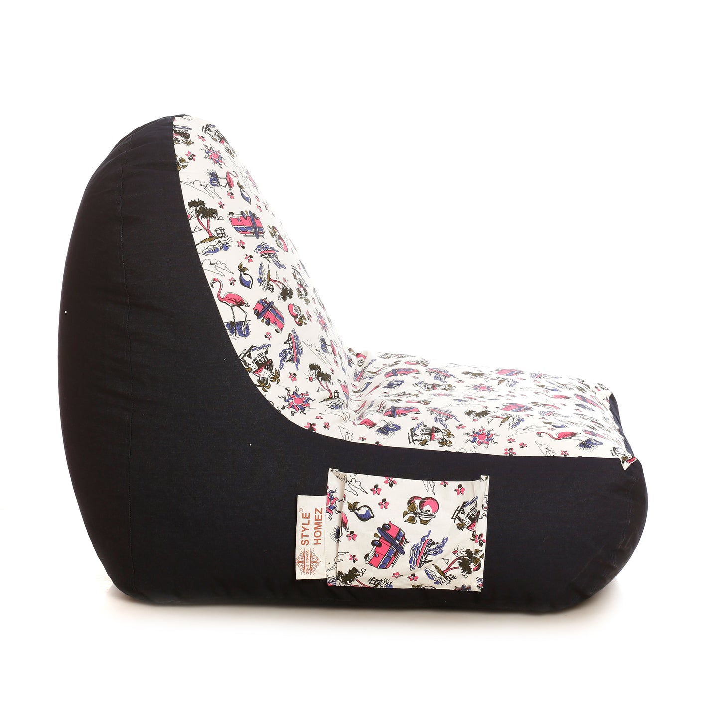 Style Homez Urban Design Denim Canvas Abstract Printed Bean Bag XXL Size Filled with Beans Fillers