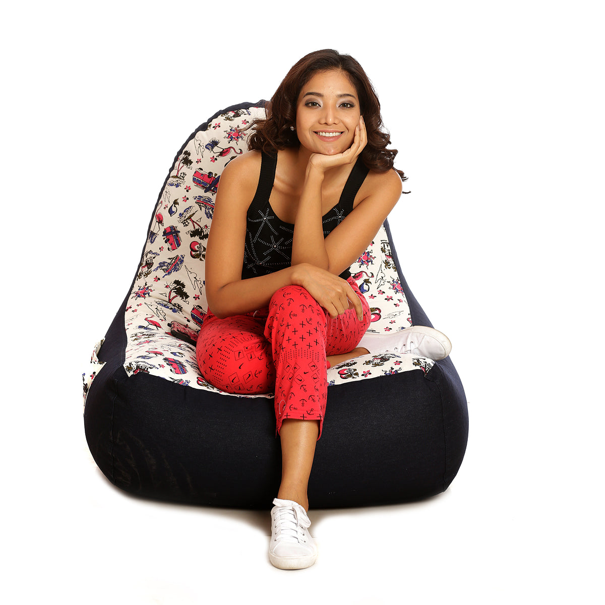 Style Homez Urban Design Denim Canvas Abstract Printed Bean Bag XXL Size Cover Only
