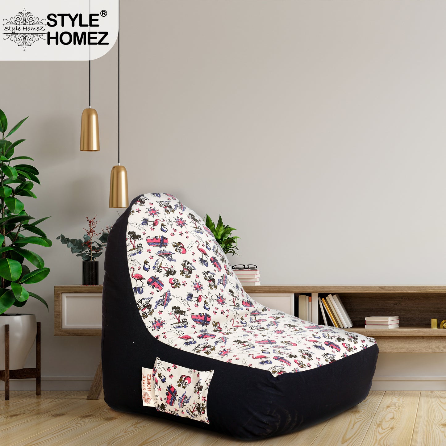 Style Homez Urban Design Denim Canvas Abstract Printed Bean Bag XXL Size Filled with Beans Fillers
