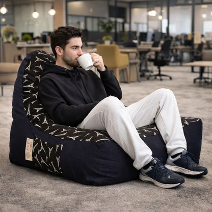 Style Homez Urban Design Denim Canvas Abstract Printed Bean Bag XXL Size Filled with Beans Fillers