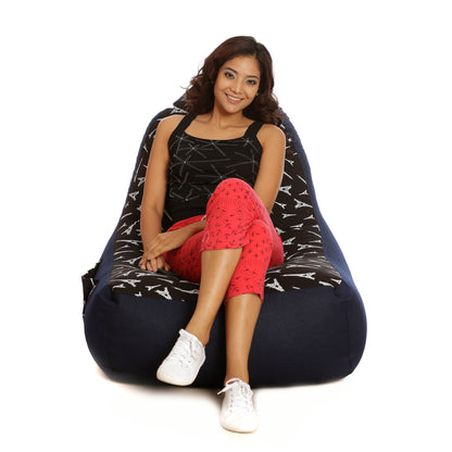 Style Homez Urban Design Denim Canvas Abstract Printed Bean Bag XXL Size Filled with Beans Fillers