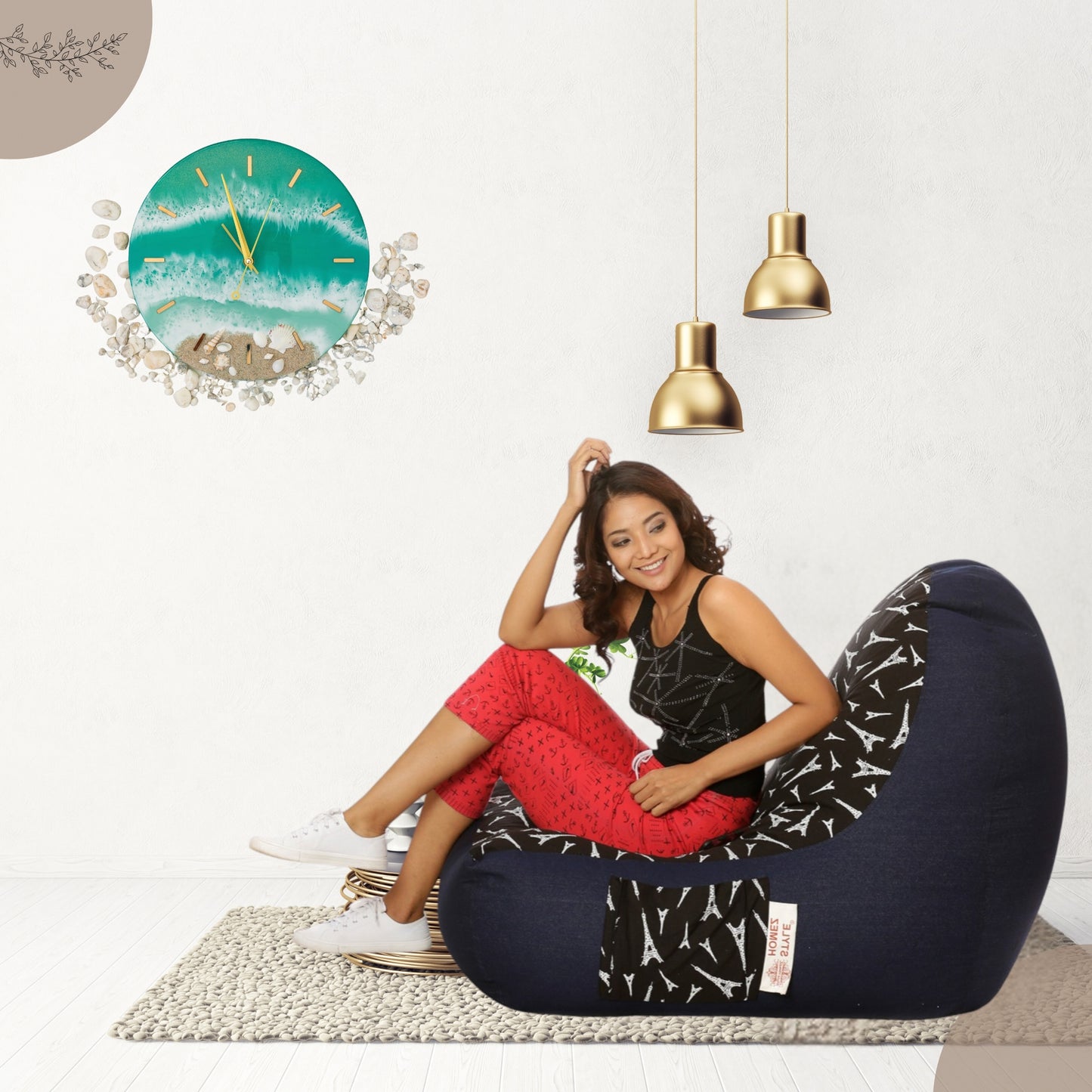Style Homez Urban Design Denim Canvas Abstract Printed Bean Bag XXL Size Filled with Beans Fillers