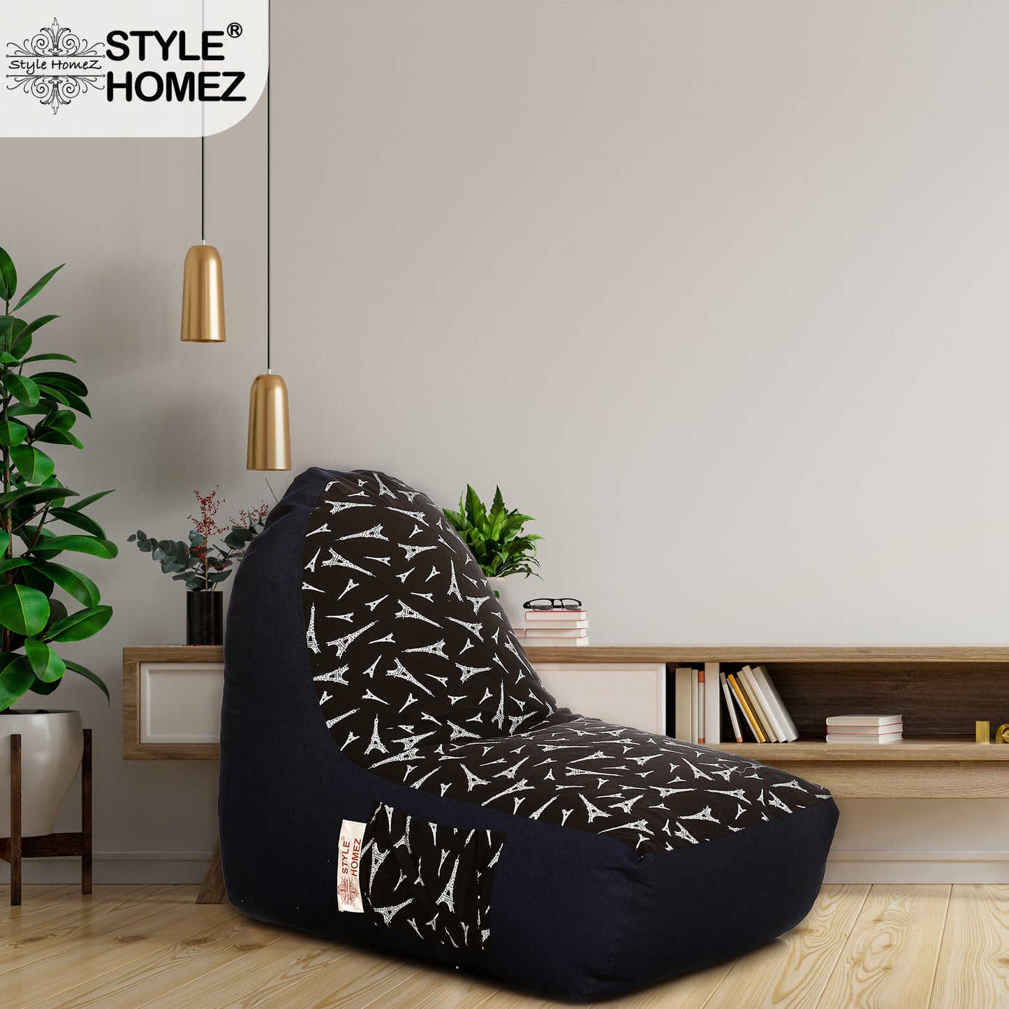 Style Homez Urban Design Denim Canvas Abstract Printed Bean Bag XXL Size Filled with Beans Fillers