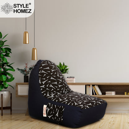 Style Homez Urban Design Denim Canvas Abstract Printed Bean Bag XXL Size Filled with Beans Fillers