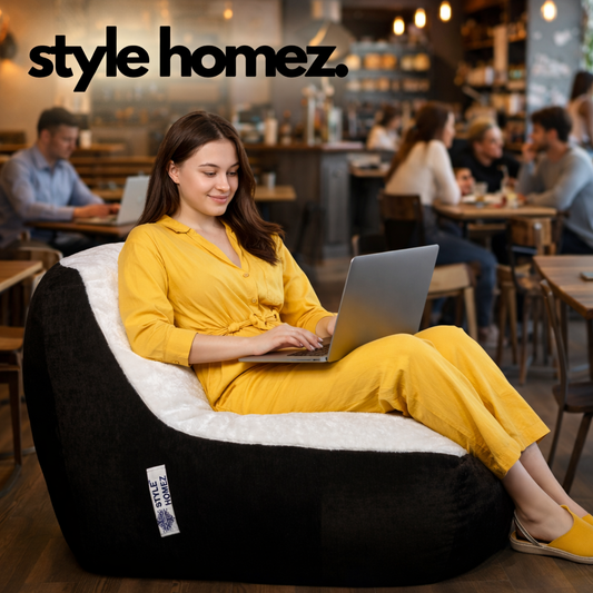 Style Homez Urban Design LUXE FUR Velvet Chair Bean Bag XXL Size, Chocolate Brown & White FUR Filled with Beans Fillers