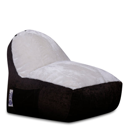 Style Homez Urban Design LUXE FUR Velvet Chair Bean Bag XXL Size, Chocolate Brown & White FUR Filled with Beans Fillers