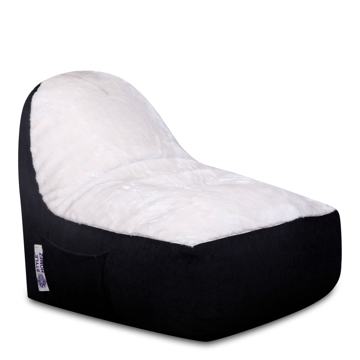 Style Homez Urban Design LUXE FUR Velvet Chair Bean Bag XXL Size, Black & White FUR Filled with Beans Fillers