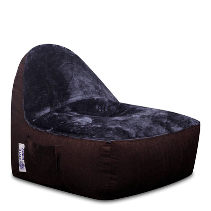 Style Homez Urban Design LUXE FUR Velvet Chair Bean Bag XXL Size, Shade Brown & GREY FUR Filled with Beans Fillers