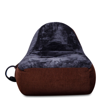 Style Homez Urban Design LUXE FUR Velvet Chair Bean Bag XXL Size, Gold Medallion & GREY FUR Filled with Beans Fillers
