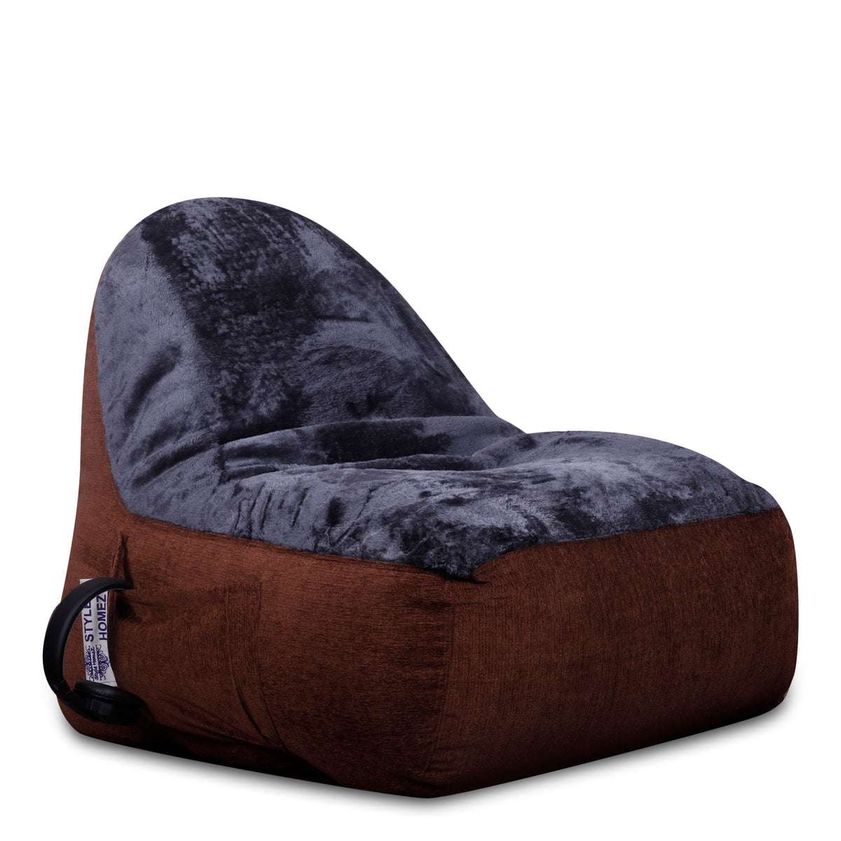 Style Homez Urban Design LUXE FUR Velvet Chair Bean Bag XXL Size, Gold Medallion & GREY FUR Filled with Beans Fillers