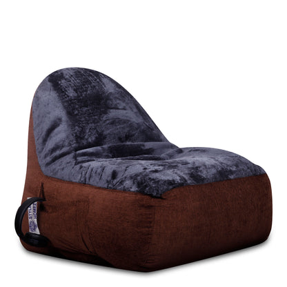 Style Homez Urban Design LUXE FUR Velvet Chair Bean Bag XXL Size, Gold Medallion & GREY FUR Filled with Beans Fillers