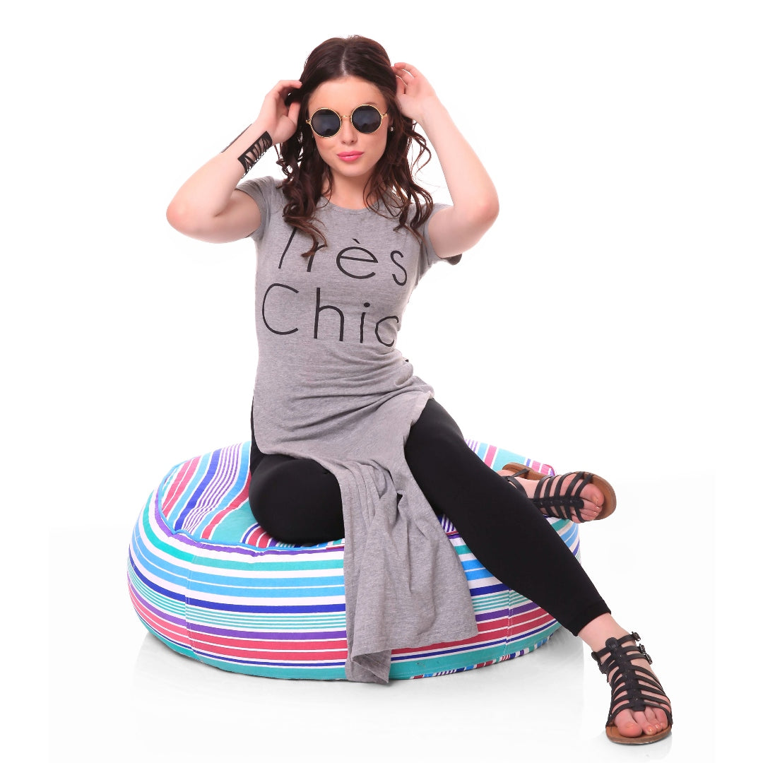 Style Homez Cotton Canvas Stripes Printed Round Floor Cushion XL Size Cover Only