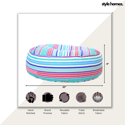 Style Homez Cotton Canvas Stripes Printed Round Floor Cushion XL Size Cover Only