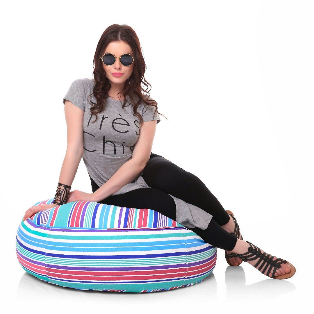 Style Homez Cotton Canvas Stripes Printed Round Floor Cushion XL Size Cover Only
