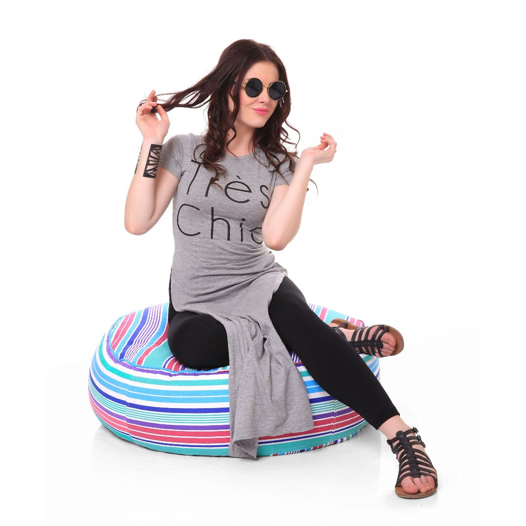 Style Homez Cotton Canvas Stripes Printed Round Floor Cushion XL Size Cover Only