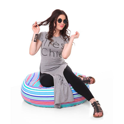 Style Homez Cotton Canvas Stripes Printed Round Floor Cushion XL Size Cover Only