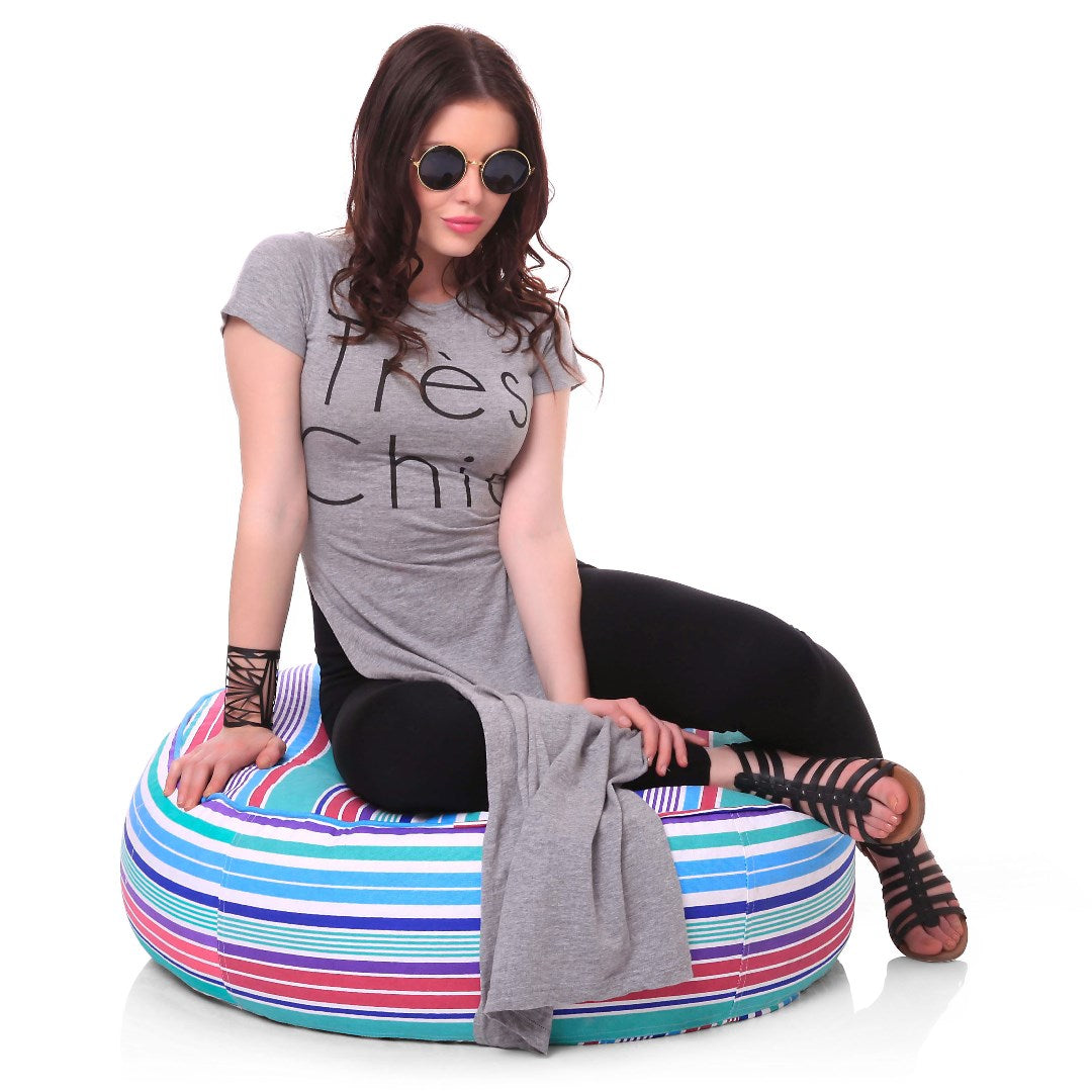 Style Homez Cotton Canvas Stripes Printed Round Floor Cushion XL Size Cover Only