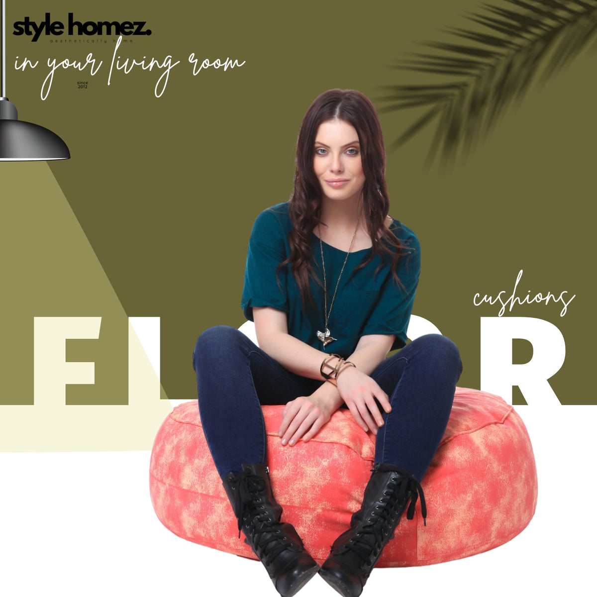 Style Homez Cotton Canvas Abstract Printed Round Floor Cushion XL Size Cover Only