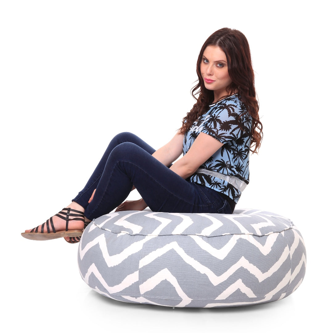 Style Homez Cotton Canvas Stripes Printed Round Floor Cushion XL Size Cover Only