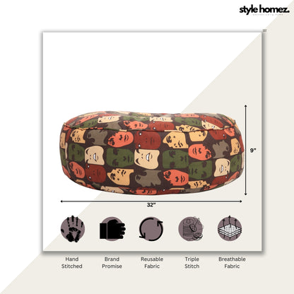 Style Homez Cotton Canvas Abstract Printed Round Floor Cushion XL Size Cover Only