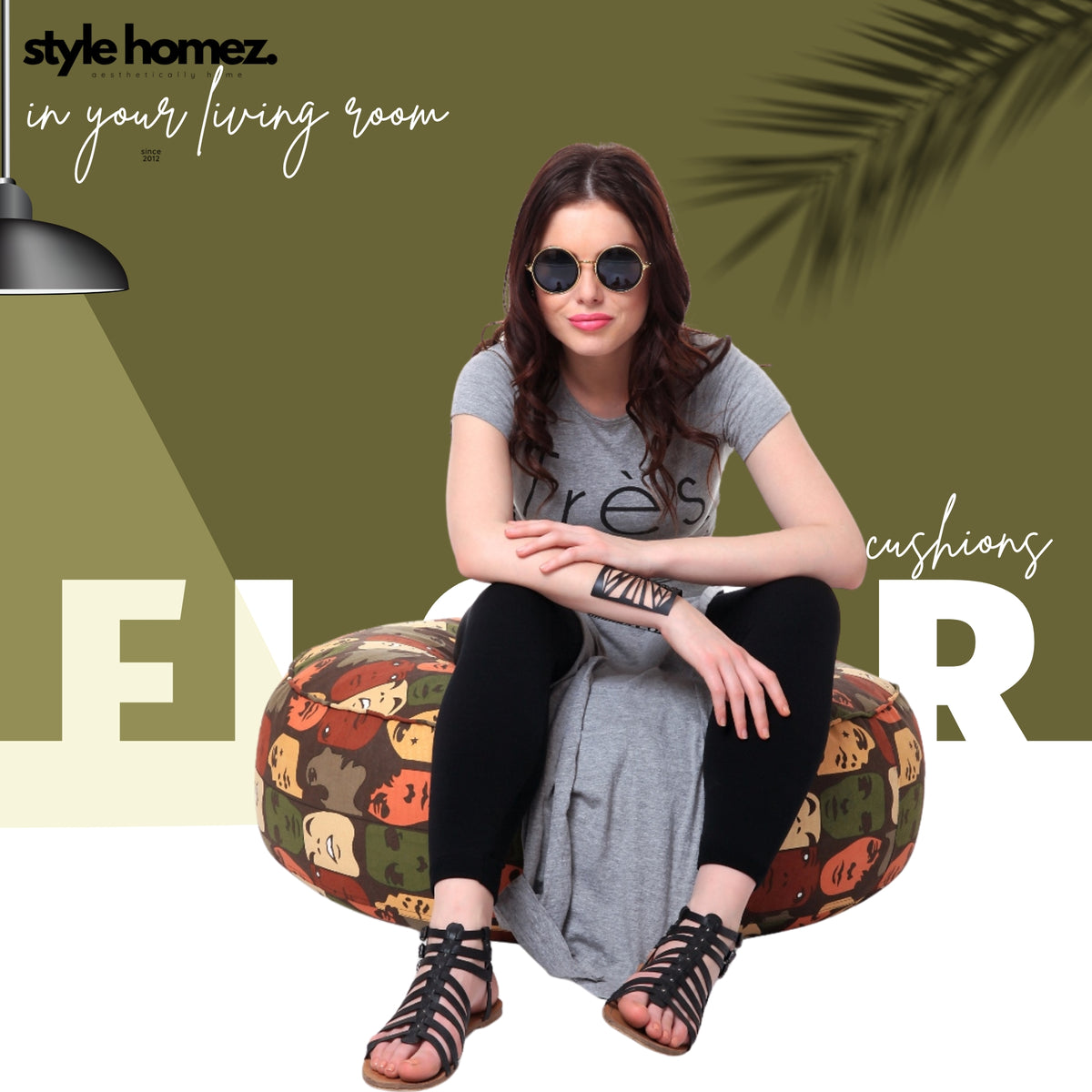 Style Homez Cotton Canvas Abstract Printed Round Floor Cushion XL Size Cover Only