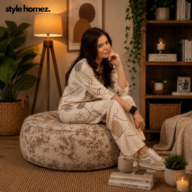 Style Homez Cotton Canvas Abstract Printed Round Floor Cushion XL Size Cover Only