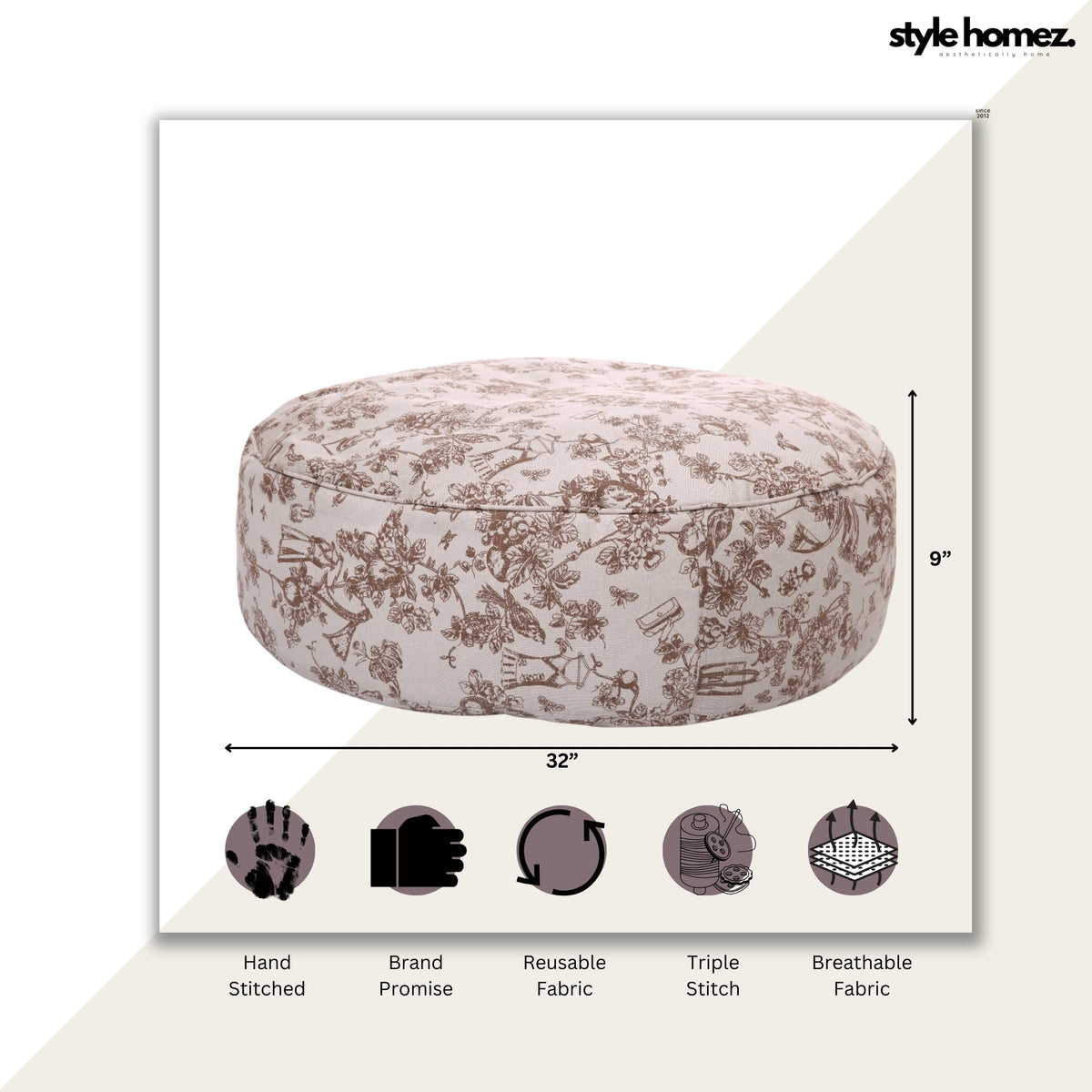 Style Homez Cotton Canvas Abstract Printed Round Floor Cushion XL Size Cover Only