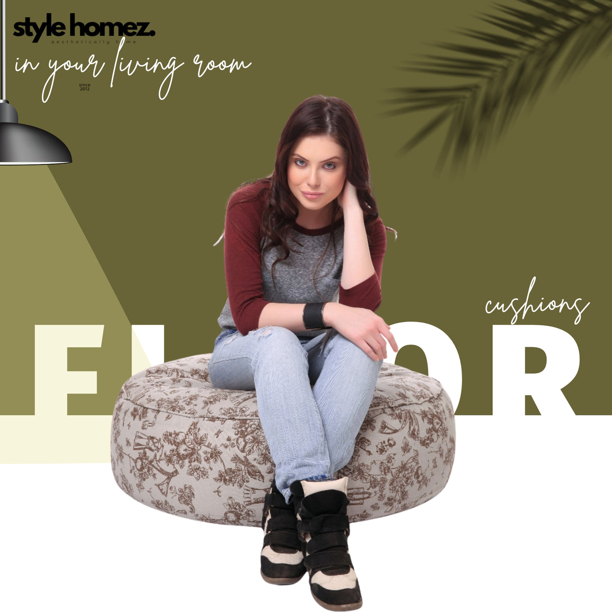 Style Homez Cotton Canvas Abstract Printed Round Floor Cushion XL Size Cover Only