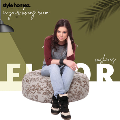 Style Homez Cotton Canvas Abstract Printed Round Floor Cushion XL Size Cover Only