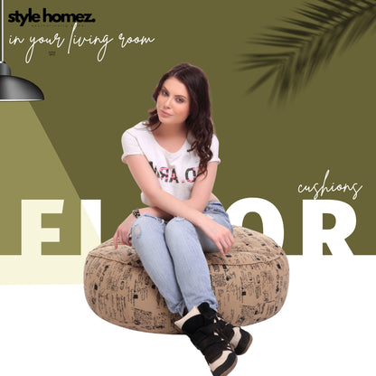 Style Homez Cotton Canvas Abstract Printed Round Floor Cushion XL Size Cover Only