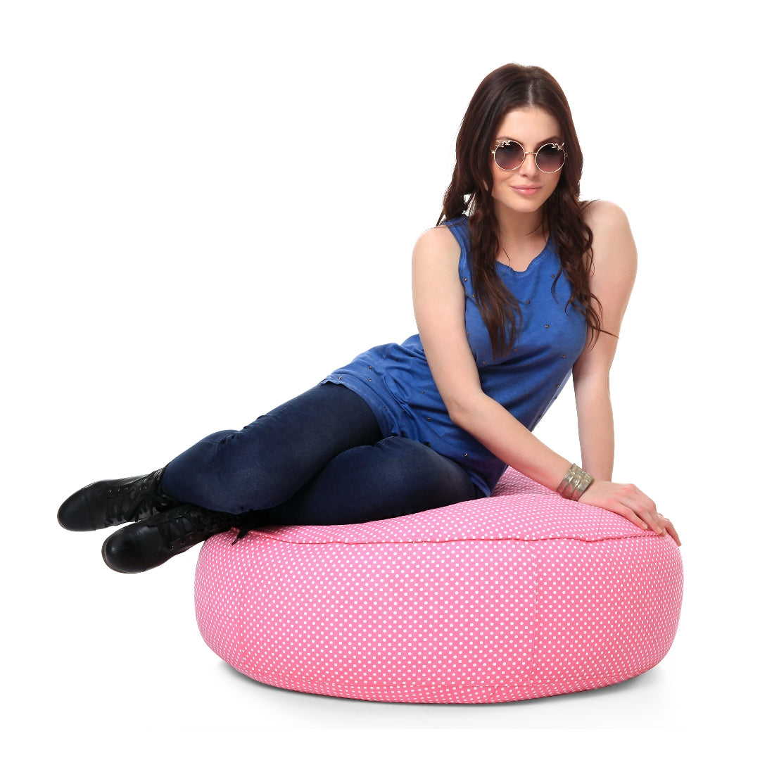 Style Homez Cotton Canvas Polka Dots Printed Round Floor Cushion XL Size Cover Only