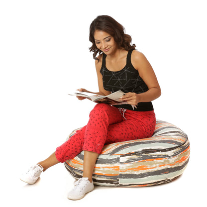 Style Homez Cotton Canvas Stripes Printed Round Floor Cushion XL Size Cover Only