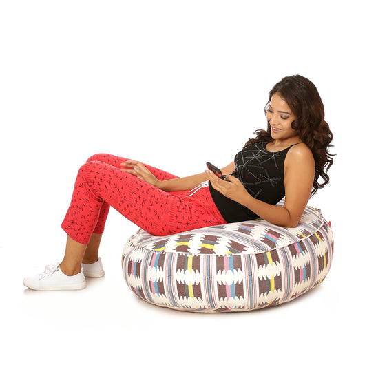Style Homez  Cotton Canvas IKAT Printed Round Floor Cushion XL Size Cover Only